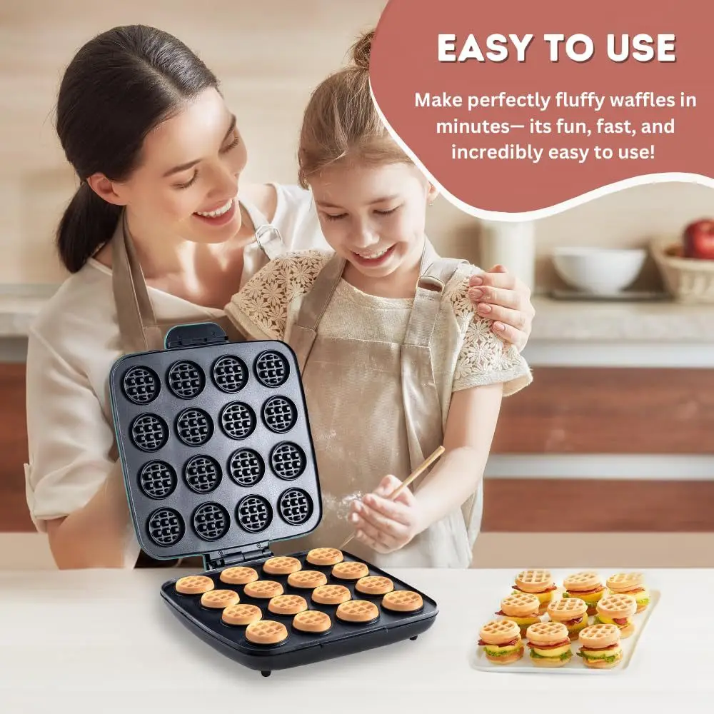 Mini Waffle Maker Machine - 16穴ワッフルメーカー、急速加熱ノンスティック表面小型ワッフルDIYデザートスナックマシン110V-220Vシャーシ加熱