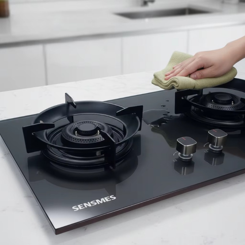 Kitchen Appliances - 黒色強化ガラスパネル 2口ビルトインガスコンロ キッチン調理器具 NG LPG デュアルフューエル