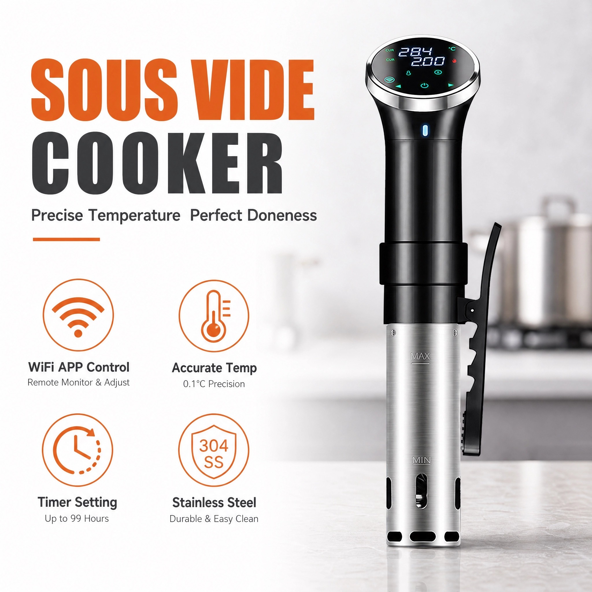 真空調理器 WiFiデジタル精密調理器、1100W浸漬ヒータ - Digital Sous Vide Precision Cooker のレビューと価格