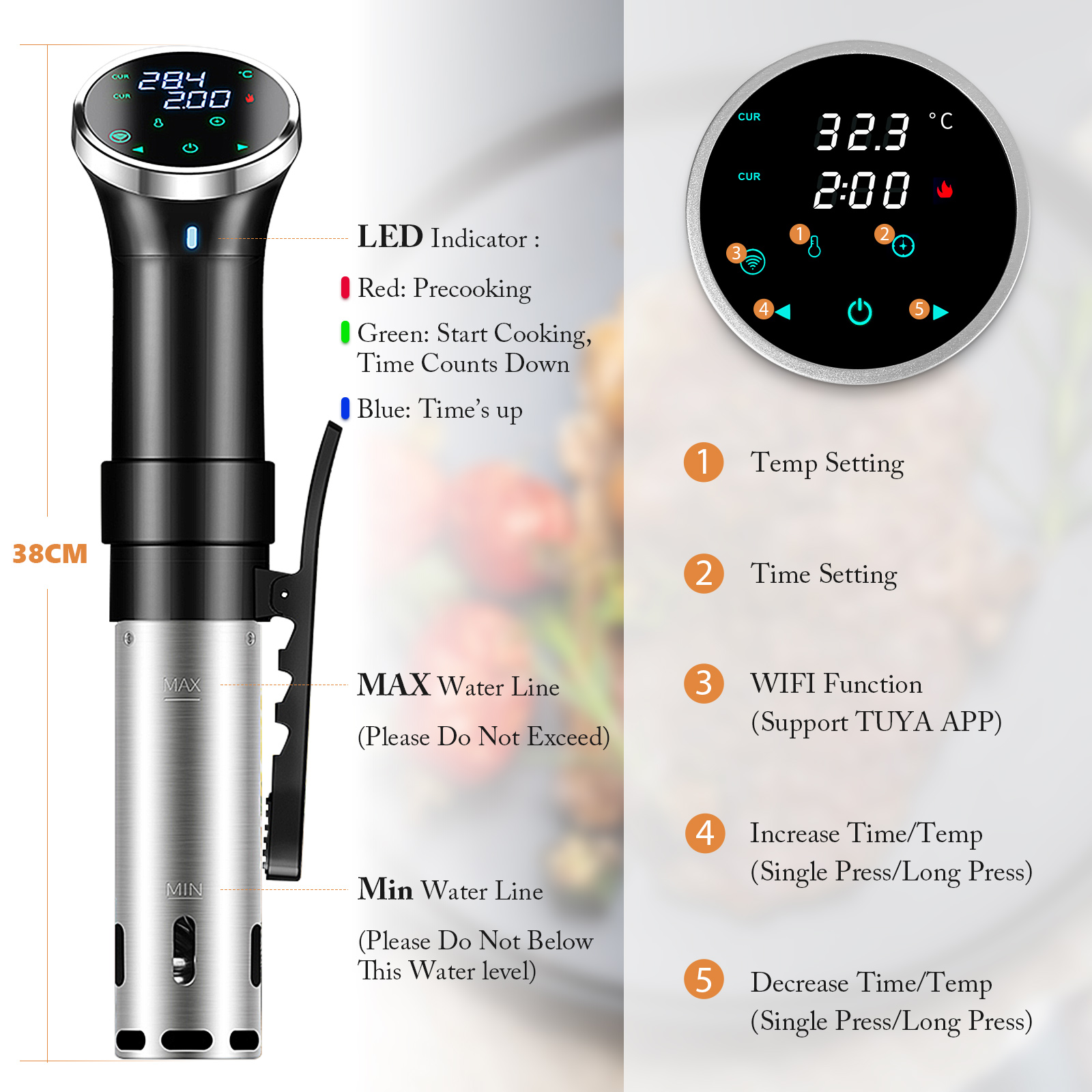 真空調理器 WiFiデジタル精密調理器、1100W浸漬ヒータ - Digital Sous Vide Precision Cooker のレビューと価格