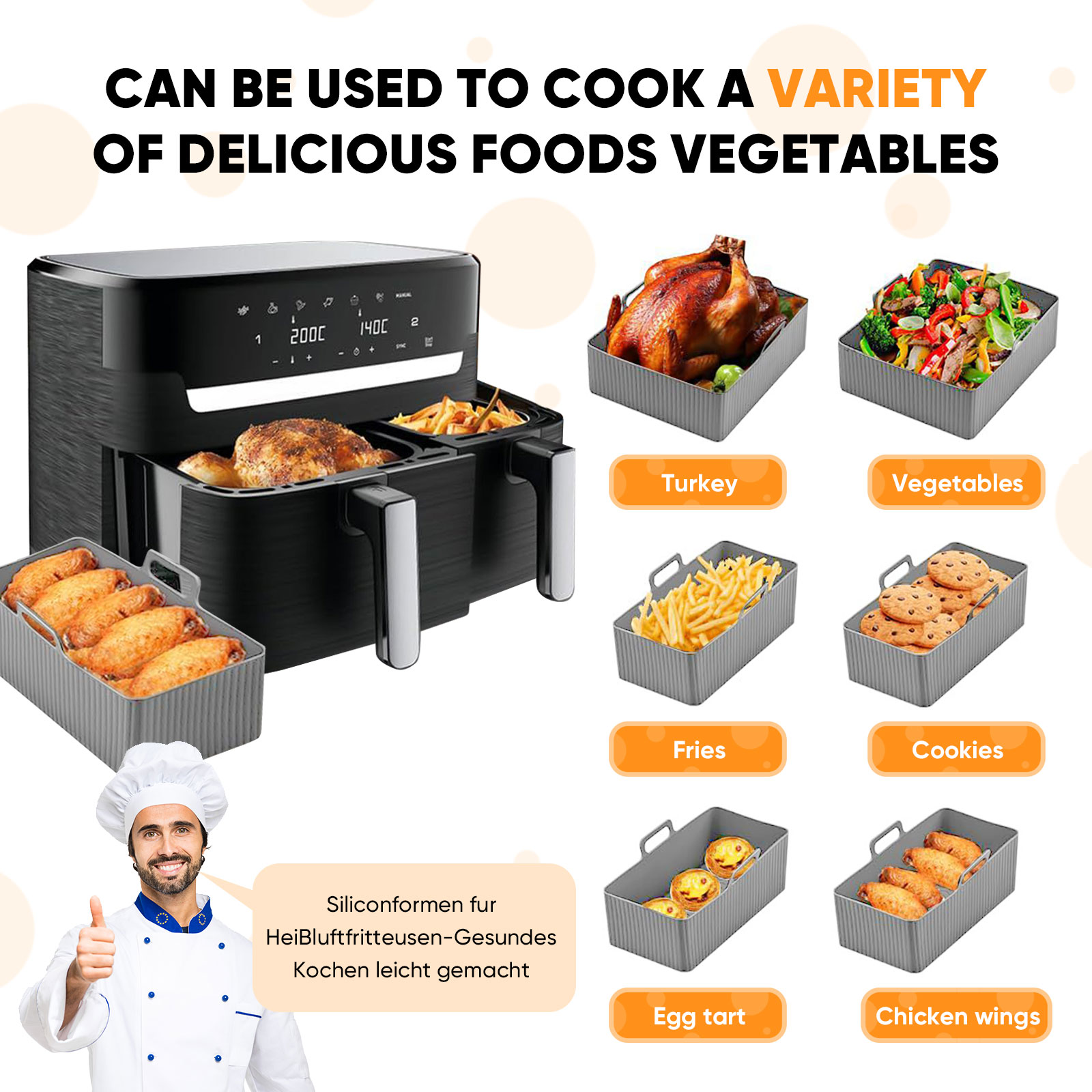 再利用可能なシリコンエアフライヤーマット、ベーキングパン型、 - Air Fryer Silicone Pot Liner のレビューと価格